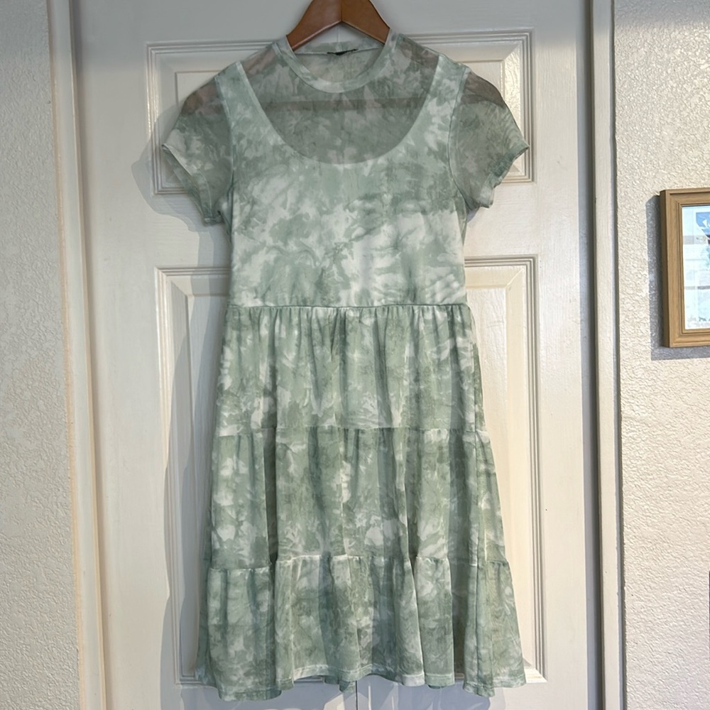Lily Rose Green and White Sheer Dress with Tank lining